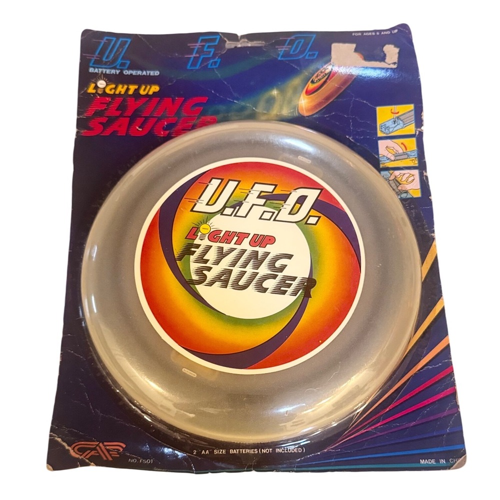 UFO Light Up Flying Saucer‎ Vintage Toy Battery Operated Original Pkg Deadstock